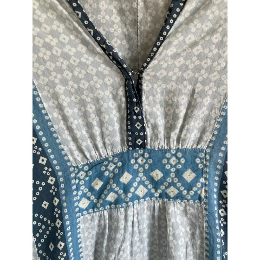 Emerson Fry Maxi Dress Caftan One Size Geometric Oversized Blue Boho Hippie - Picture 4 of 16